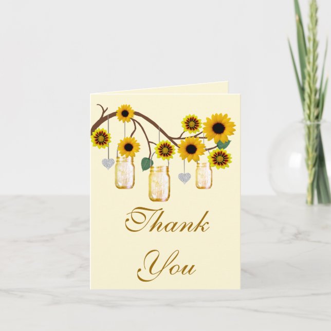 Yellow Flowers Mason Jars Thank You Card (Front)