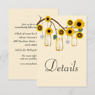 Yellow Flowers Mason Jars Wedding Details Enclosure Card