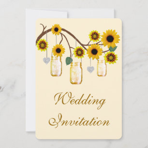 Yellow Flowers Mason Jars Wedding Invitation