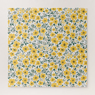 Yellow flowers: modern floral seamless. jigsaw puzzle
