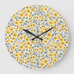 Yellow flowers: modern floral seamless. large clock