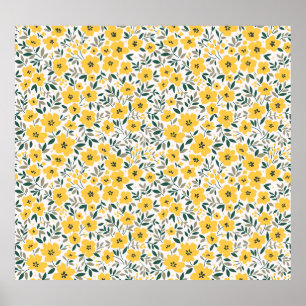 Yellow flowers: modern floral seamless. poster