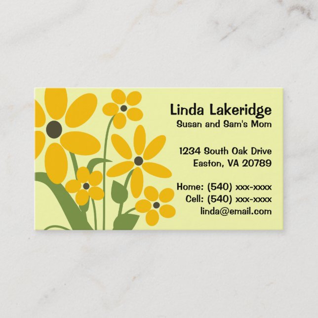 Yellow Flowers Mummy Contact  Info Card (Front)