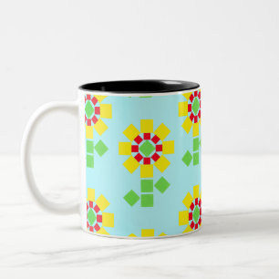Yellow Flowers of Square Shapes Two-Tone Coffee Mug