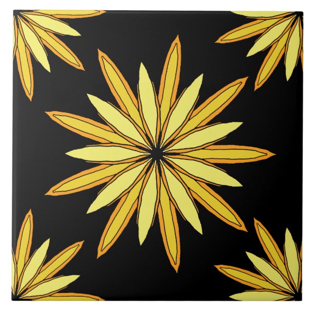 Yellow flowers on a Black Background  Tile (Front)