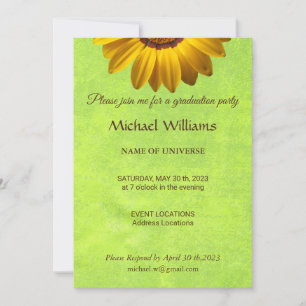 Yellow Flowers on Abstract Green Monogram Invitation