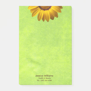 Yellow Flowers on Abstract Green Monogram Post-it Notes