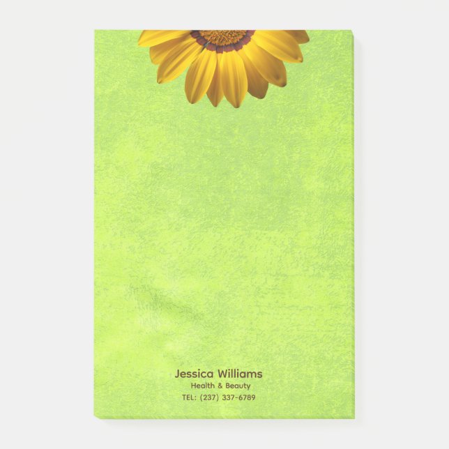 Yellow Flowers on Abstract Green Monogram Post-it Notes (Front)