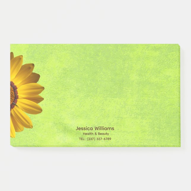 Yellow Flowers on Abstract Green Monogram Post-it Notes (Front)