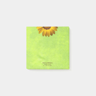 Yellow Flowers on Abstract Green Monogram Post-it Notes