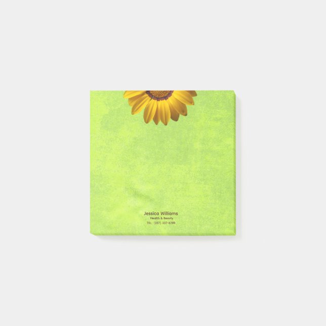 Yellow Flowers on Abstract Green Monogram Post-it Notes (Front)
