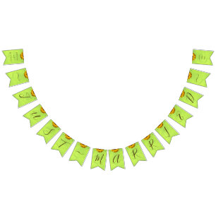 Yellow Flowers on Abstract Green Wedding Bunting