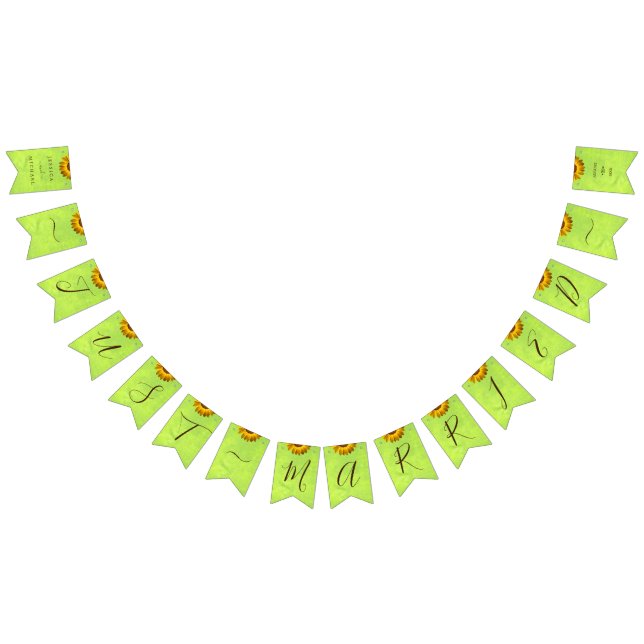 Yellow Flowers on Abstract Green Wedding Bunting (All)
