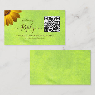Yellow Flowers on Abstract Green Wedding Enclosure Card