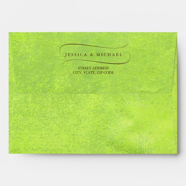 Yellow Flowers on Abstract Green Wedding Envelope (Back (Top Flap))