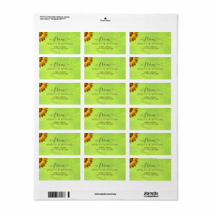 Yellow Flowers on Abstract Green Wedding Label