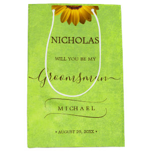 Yellow Flowers on Abstract Green Wedding Medium Gift Bag