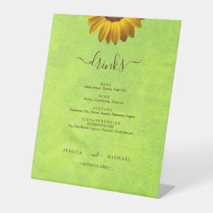Yellow Flowers on Abstract Green Wedding Pedestal Sign
