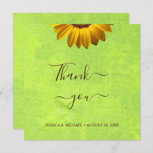 Yellow Flowers on Abstract Green Wedding Thank You Card