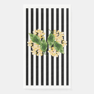 Yellow flowers on black and white stripes napkin