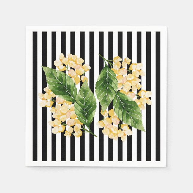 Yellow flowers on black and white stripes napkin (Front)