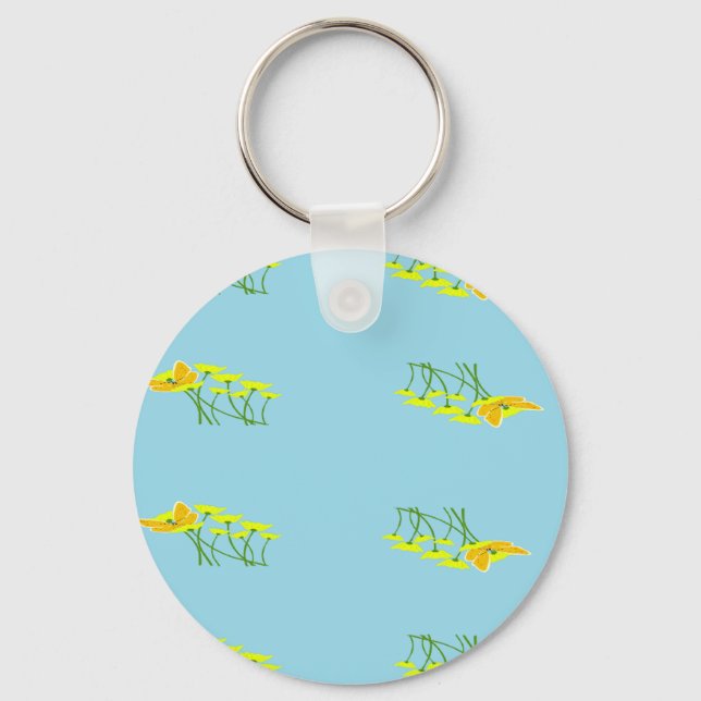 Yellow flowers on blue key ring (Front)
