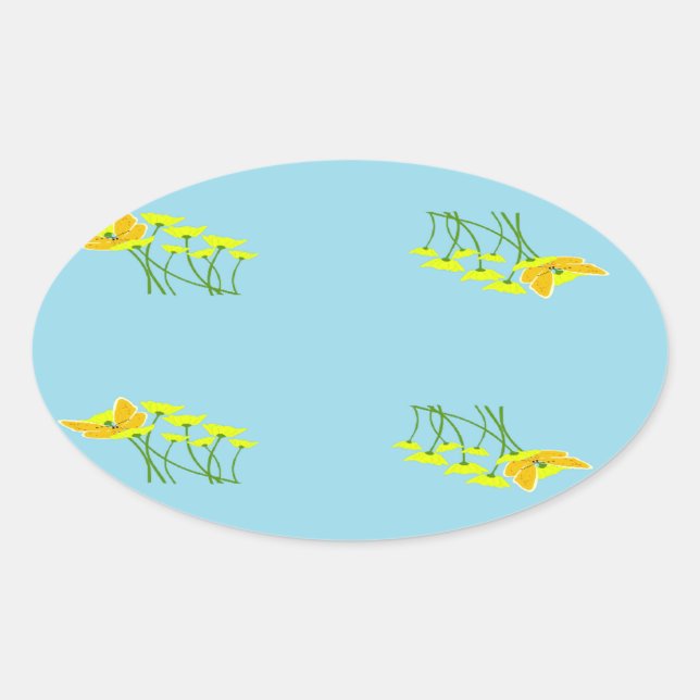 Yellow flowers on blue oval sticker (Front)