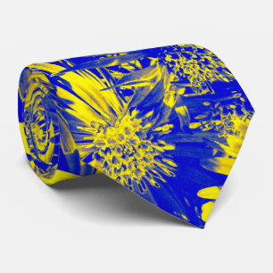 Yellow Flowers On Blue Tie