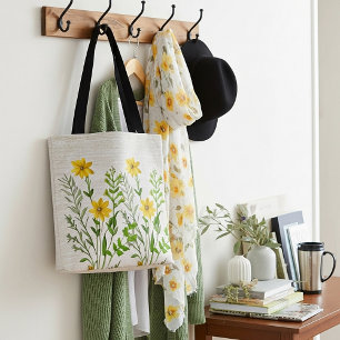 Yellow flowers on canvas look tote bag