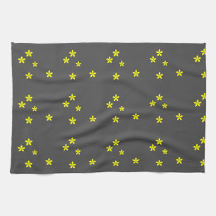 Yellow flowers on grey background tea towel