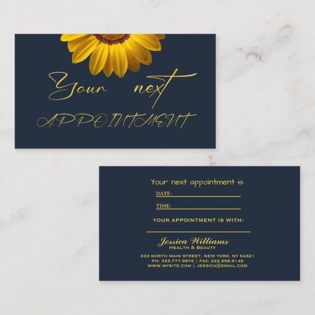 Yellow Flowers on Navy Blue background Monogram Appointment Card (Front/Back)