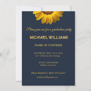 Yellow Flowers on Navy Blue background Monogram In Invitation