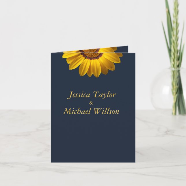 Yellow Flowers on Navy Blue background Monogram In Invitation (Front)