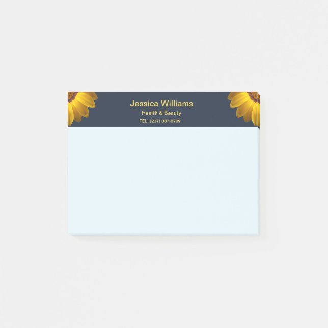 Yellow Flowers on Navy Blue background Monogram Post-it Notes (Front)