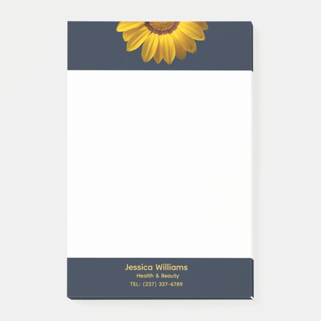 Yellow Flowers on Navy Blue background Monogram Post-it Notes (Front)