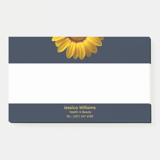 Yellow Flowers on Navy Blue background Monogram Post-it Notes (Front)