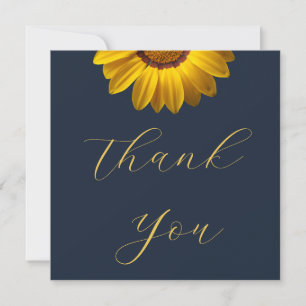 Yellow Flowers on Navy Blue background Monogram Thank You Card
