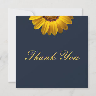 Yellow Flowers on Navy Blue background Monogram  Thank You Card