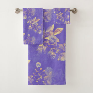 Yellow Flowers On Purple Background Bath Towel Set