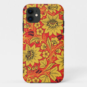 Yellow flowers on red khokhloma iphone 5/5S case