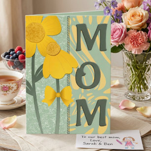 Yellow Flowers On Sage Green Mothers Greeting Card