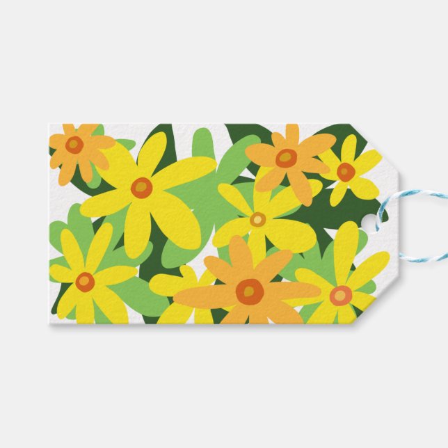 Yellow flowers Paper cup Gift Tags (Front (Horizontal))