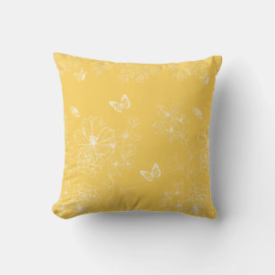 Yellow Flowers Pattern, Floral, Minimalist Cushion