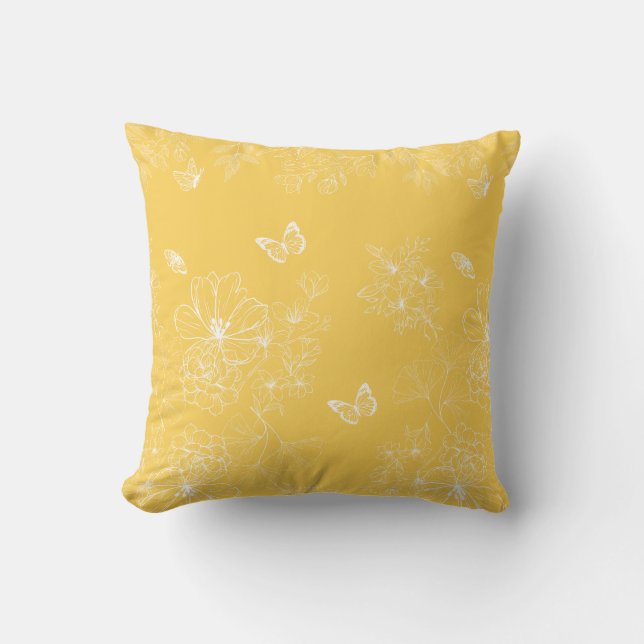 Yellow Flowers Pattern, Floral, Minimalist Cushion (Front)