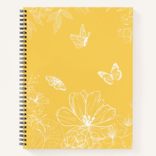 Yellow Flowers Pattern, Floral, Minimalist Notebook