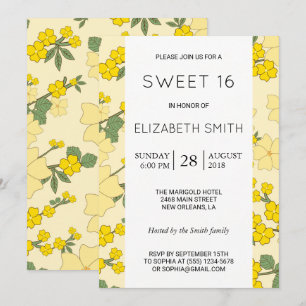 Yellow Flowers, Pattern Of Flowers, Sweet 16 Invitation