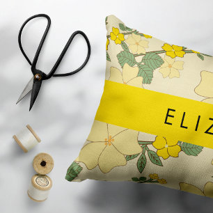 Yellow Flowers, Pattern Of Flowers, Your Name Decorative Cushion