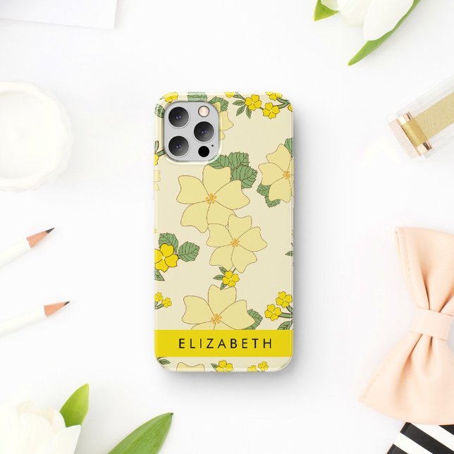 Yellow Flowers, Pattern Of Flowers, Your Name iPhone 16 Case (Creator Uploaded)