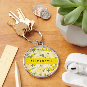 Yellow Flowers, Pattern Of Flowers, Your Name Key Ring