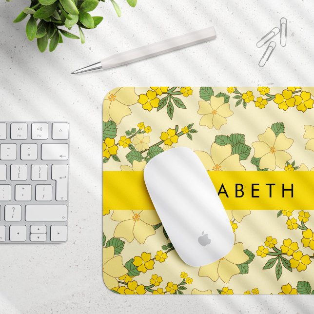 Yellow Flowers, Pattern Of Flowers, Your Name Mouse Mat (Creator Uploaded)